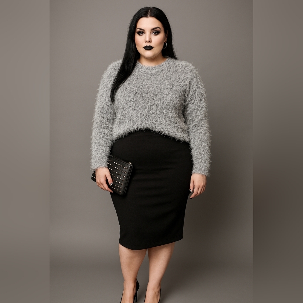 Cozy Gray Fuzzy Crewneck Sweater - Women's